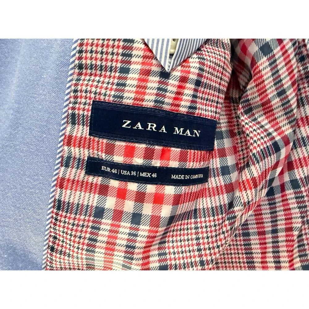 Zara Blazer Jacket Mens 36 US Blue Stretch Comfort Knit Two Button Preppy NWT‎